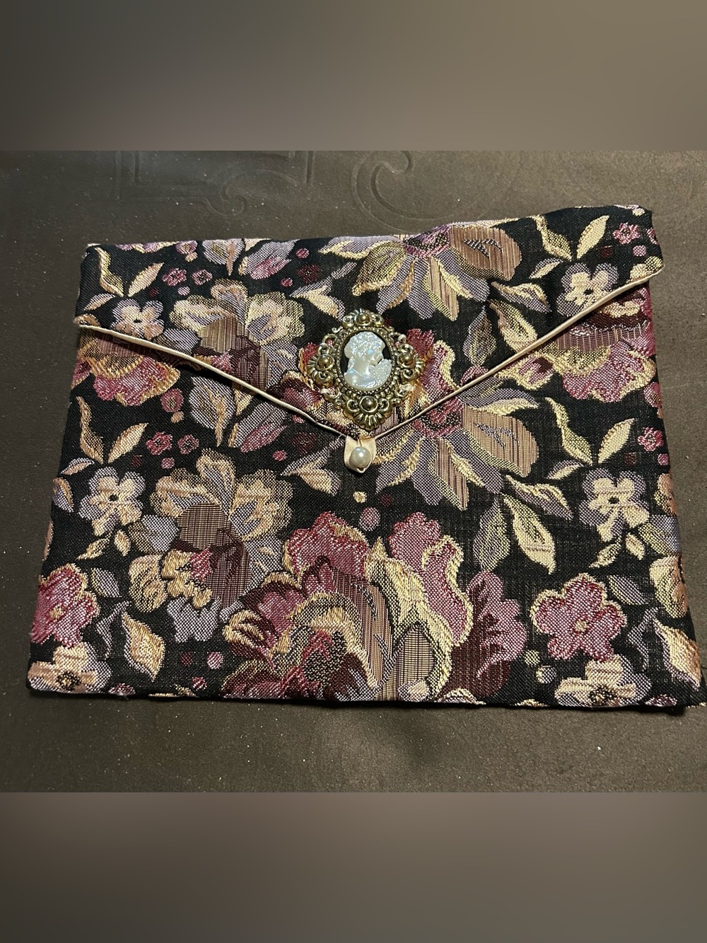 Jessica McClintock Floral Brocade Envelope Clutch with Cameo Accent